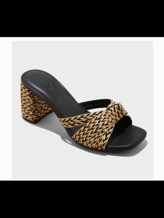 Universal Thread Shoes - Universal Thread Black & Tan Woven Knot Block Heel Mules
